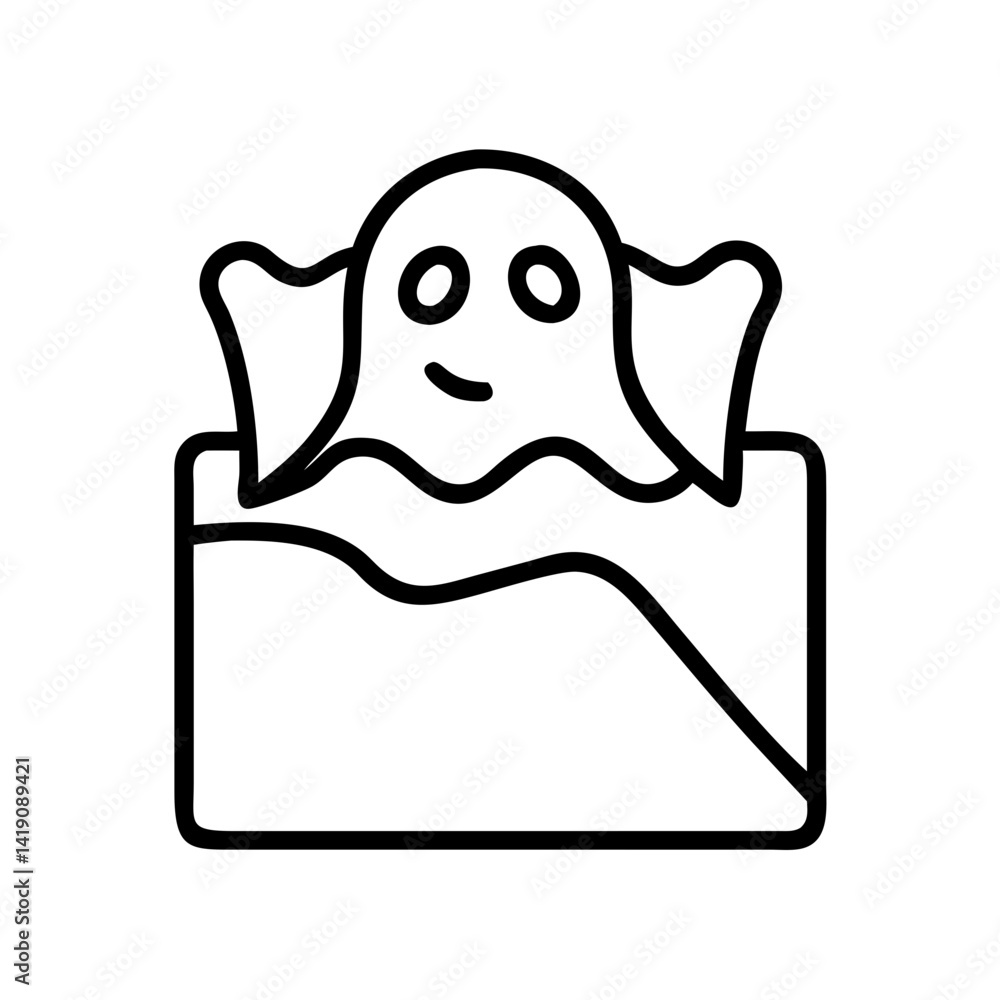 Poster halloween ghost in a box vector illustration spooky boo character outline drawing design element cli