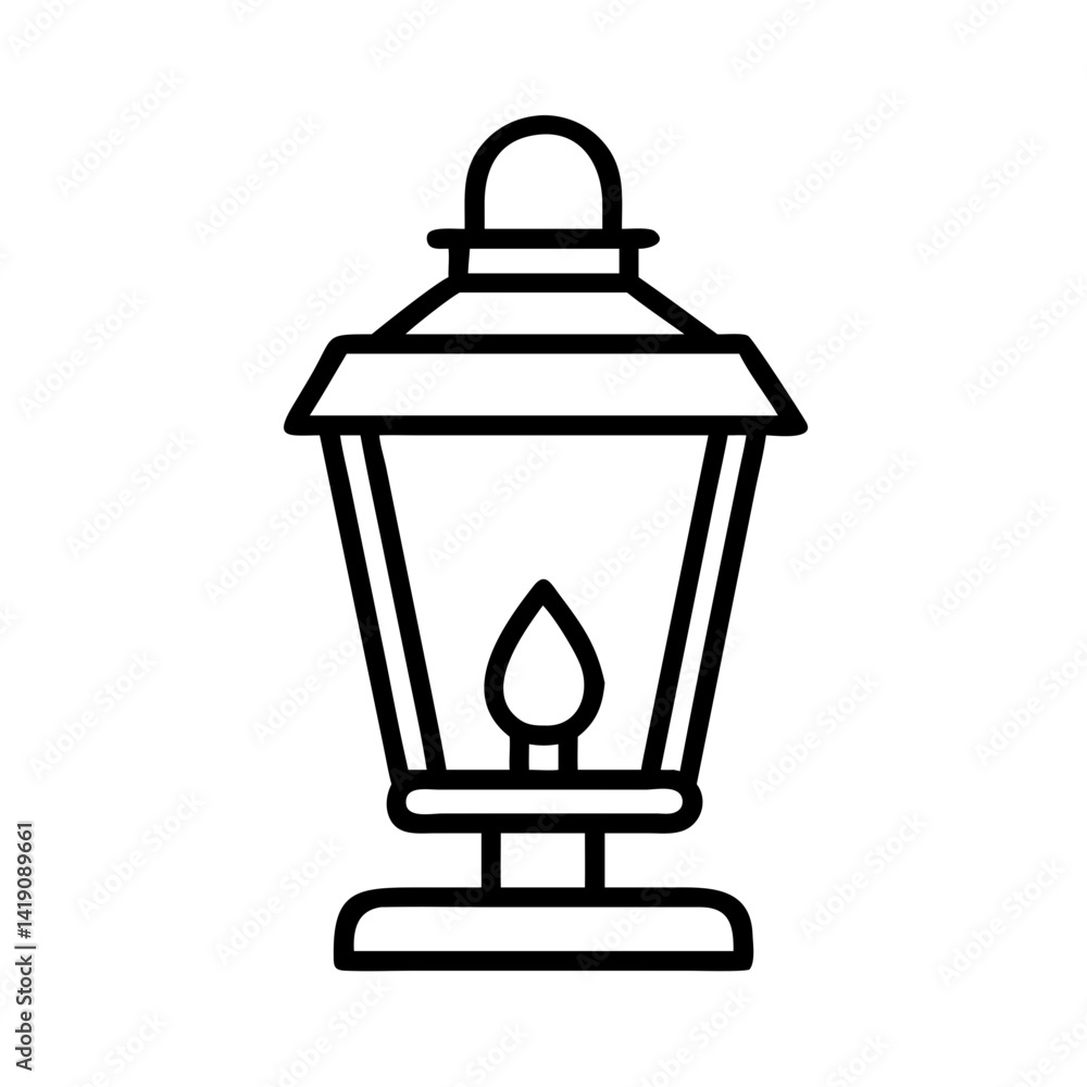 Poster vector outline drawing of an old fashioned lantern light illumination source isolated design element