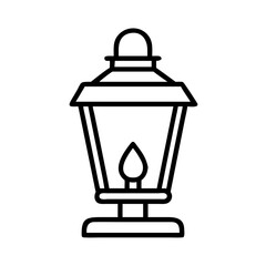 Vector outline drawing of an old fashioned lantern light illumination source isolated design element