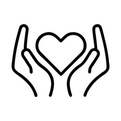 Hands holding heart vector icon symbol of love care support charity donation and kindness design