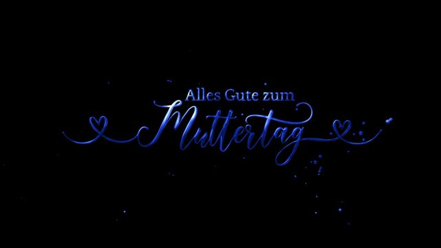 Alles Gute zum Muttertag lettering text animation, sparkling gold style, transparent background