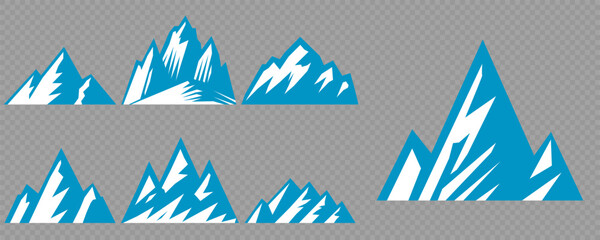 Vector set mountains icons outline vector. Mountain pick icon set collection vector design. Minimalist mountain silhouette vector set for graphic design projects. Mountain silhouette design 