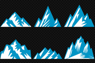 Vector set mountains icons outline vector. Mountain pick icon set collection vector design. Minimalist mountain silhouette vector set for graphic design projects. Mountain silhouette design 