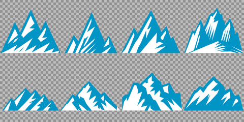 Vector set mountains icons outline vector. Mountain pick icon set collection vector design. Minimalist mountain silhouette vector set for graphic design projects. Mountain silhouette design 