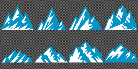 Vector set mountains icons outline vector. Mountain pick icon set collection vector design. Minimalist mountain silhouette vector set for graphic design projects. Mountain silhouette design 