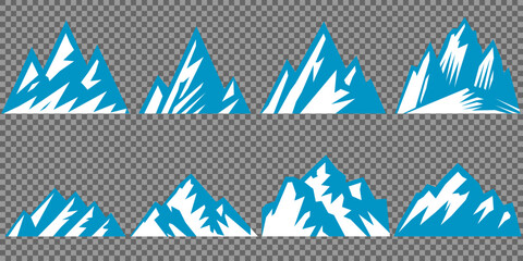 Vector set mountains icons outline vector. Mountain pick icon set collection vector design. Minimalist mountain silhouette vector set for graphic design projects. Mountain silhouette design 