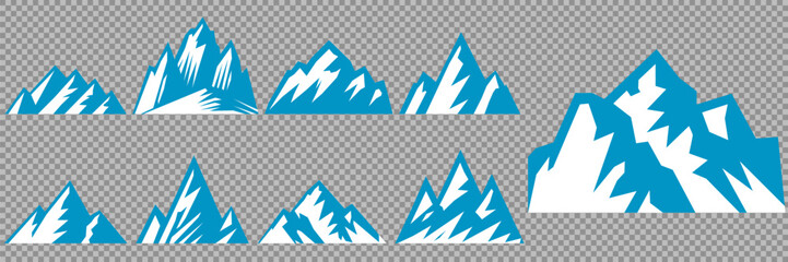 Vector set mountains icons outline vector. Mountain pick icon set collection vector design. Minimalist mountain silhouette vector set for graphic design projects. Mountain silhouette design 
