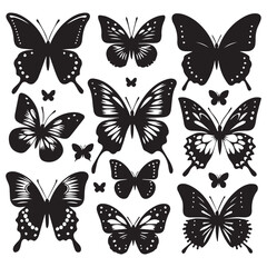 Butterfly Silhouette Vector Collection – Elegant Black Insect Icons for Nature, Spring, and Decorative Designs