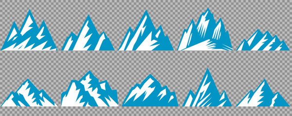 Vector set mountains icons outline vector. Mountain pick icon set collection vector design. Minimalist mountain silhouette vector set for graphic design projects. Mountain silhouette design 