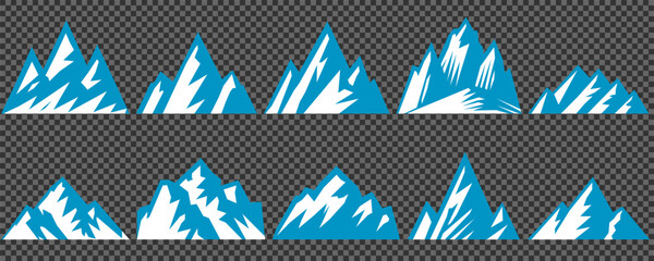 Vector set mountains icons outline vector. Mountain pick icon set collection vector design. Minimalist mountain silhouette vector set for graphic design projects. Mountain silhouette design 