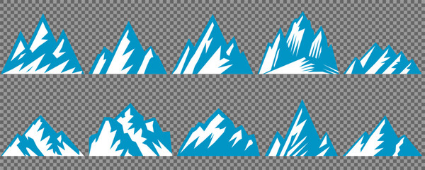 Vector set mountains icons outline vector. Mountain pick icon set collection vector design. Minimalist mountain silhouette vector set for graphic design projects. Mountain silhouette design 