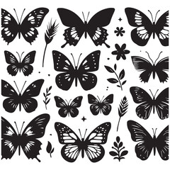 Butterfly Silhouette Vector Collection – Elegant Black Insect Icons for Nature, Spring, and Decorative Designs