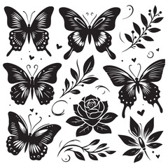 Butterfly Silhouette Vector Collection &ndash; Elegant Black Insect Icons for Nature, Spring, and Decorative Designs