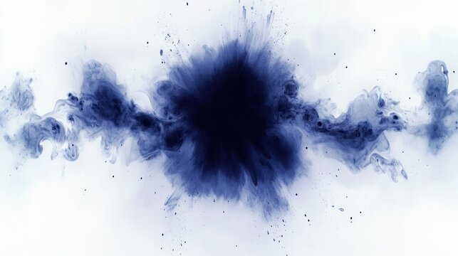 Abstract ink splash with watercolor bleed and fluid paint drops on white paper with organic circle flow and soft diffused lighting