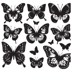 Butterfly Silhouette Vector Collection – Elegant Black Insect Icons for Nature, Spring, and Decorative Designs