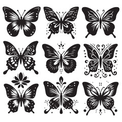 Butterfly Silhouette Vector Collection &ndash; Elegant Black Insect Icons for Nature, Spring, and Decorative Designs