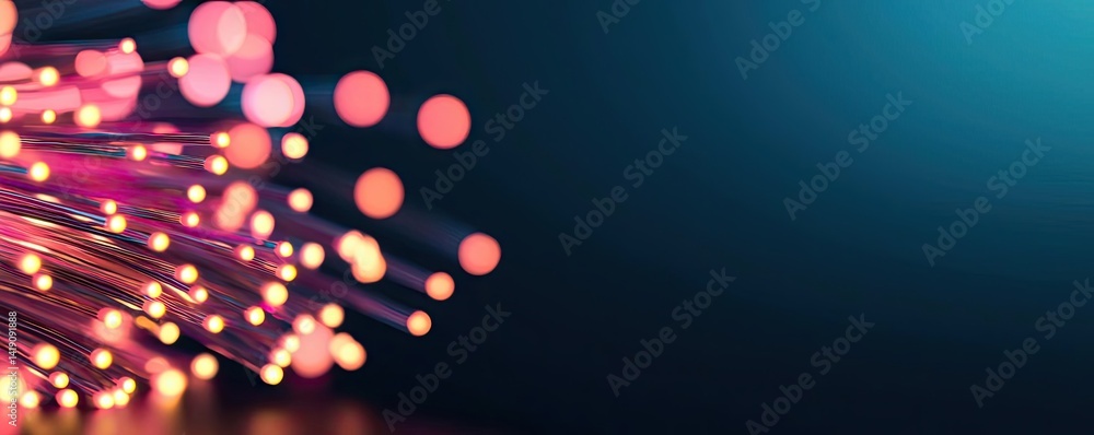 Poster lights of glowing fiber optic cables with soft focusing concept. colorful lights create an abstract 