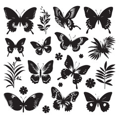 Butterfly Silhouette Vector Collection – Elegant Black Insect Icons for Nature, Spring, and Decorative Designs
