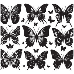 Butterfly Silhouette Vector Collection &ndash; Elegant Black Insect Icons for Nature, Spring, and Decorative Designs