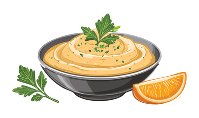 Pumpkin Soup with Parsley - Vector Illustration