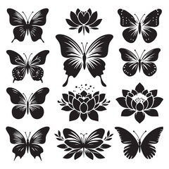 Obraz premium Butterfly Silhouette Vector Collection – Elegant Black Insect Icons for Nature, Spring, and Decorative Designs