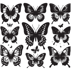 Butterfly Silhouette Vector Collection – Elegant Black Insect Icons for Nature, Spring, and Decorative Designs