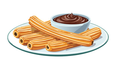 Vector Illustration Churros with Chocolate Dip Platter