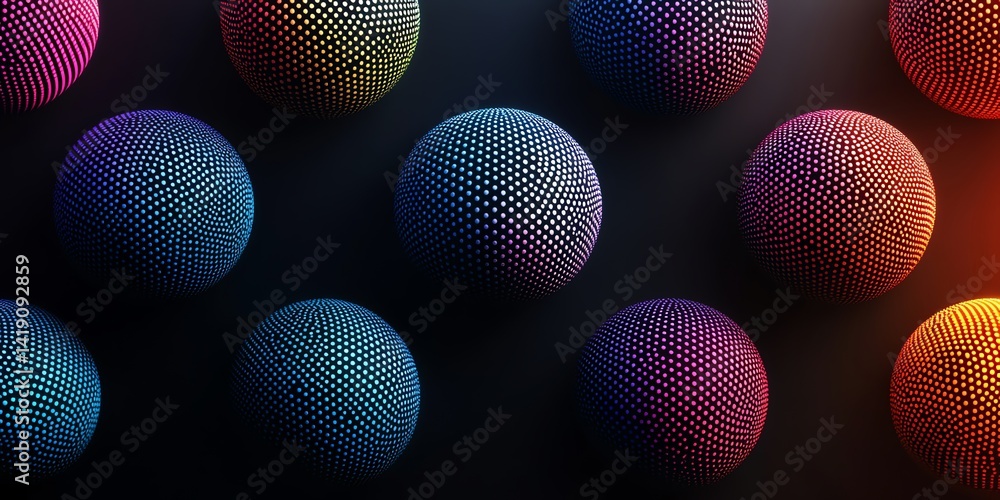 Poster vibrant spheres with colorful dots create a striking abstract background perfect for modern design p