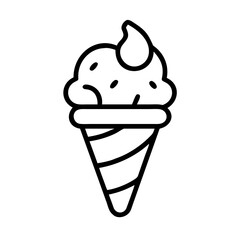 Ice cream cone vector illustration, dessert outline icon, summer treat, sweet food design element