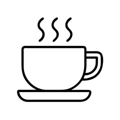 Vector graphic of a steaming hot coffee cup icon on a saucer perfect for cafe menu design use