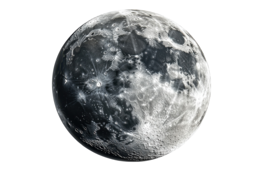 Detailed lunar surface moon craters grayscale image celestial body space exploration cosmic on transparent background