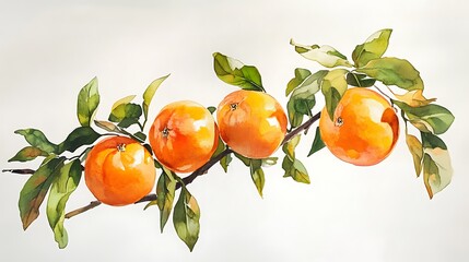 Watercolor Oranges on Branch.