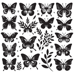 Butterfly Silhouette Vector Collection – Elegant Black Insect Icons for Nature, Spring, and Decorative Designs
