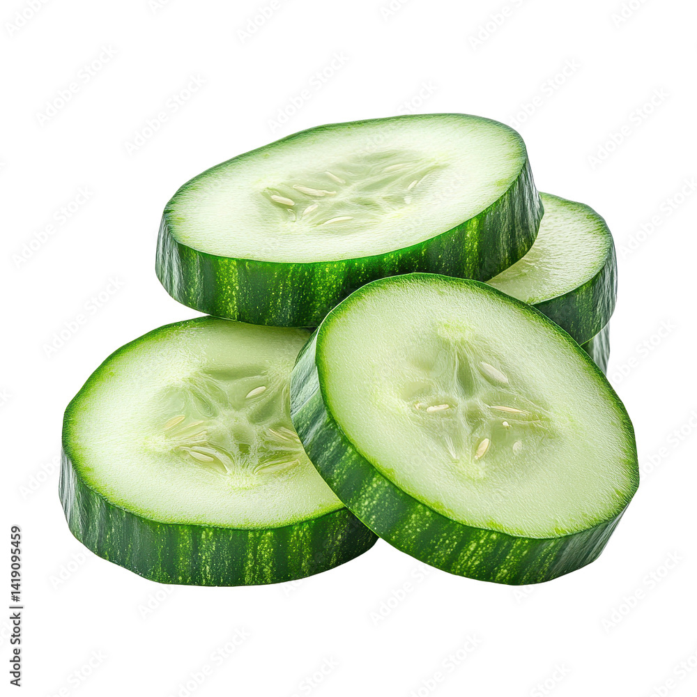 Poster fresh cucumber slices arranged neatly on a transparent background ideal for culinary designs and hea