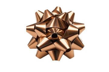 Elegant copper gift bow isolated on black background showcasing intricate details and metallic on transparent background