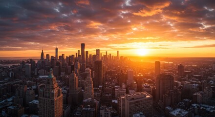 Orange and Yellow City Sunset Skyline
