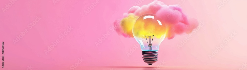 Poster capture thoughts in real-time across devices,a light bulb surrounded by colorful clouds, symbolizing