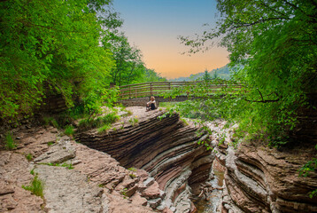 It's dawn on the Brent de L'art, a natural wonder in Sant Antonio de Tortal, Belluno