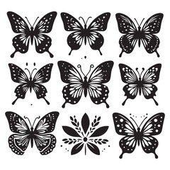 Butterfly Silhouette Vector Collection – Elegant Black Insect Icons for Nature, Spring, and Decorative Designs