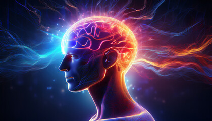 Obraz premium 003-065-050-Concussion depicted with glowing brain waves. 72567