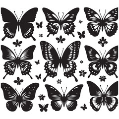 Butterfly Silhouette Vector Collection – Elegant Black Insect Icons for Nature, Spring, and Decorative Designs