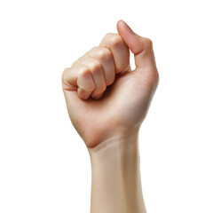 Clenched fist gesture symbolizing strength and determination on a white background, Hand gesture isolated white background