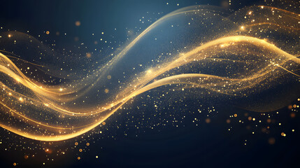 Obraz premium Elegant golden waves with shimmering particles create a magical and dynamic backdrop.