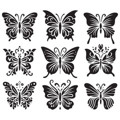 Butterfly Silhouette Vector Collection &ndash; Elegant Black Insect Icons for Nature, Spring, and Decorative Designs