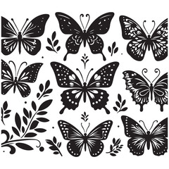 Butterfly Silhouette Vector Collection &ndash; Elegant Black Insect Icons for Nature, Spring, and Decorative Designs