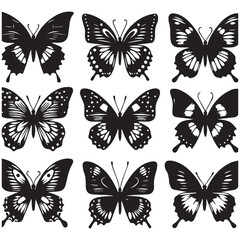 Butterfly Silhouette Vector Collection – Elegant Black Insect Icons for Nature, Spring, and Decorative Designs