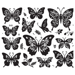Butterfly Silhouette Vector Collection – Elegant Black Insect Icons for Nature, Spring, and Decorative Designs