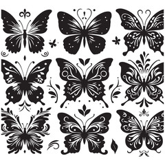 Butterfly Silhouette Vector Collection – Elegant Black Insect Icons for Nature, Spring, and Decorative Designs