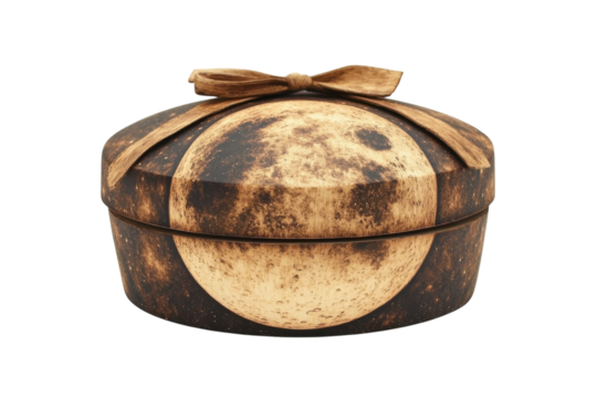 Elegant moon themed gift box with a rustic wooden bow showcasing a celestial design against a on transparent background