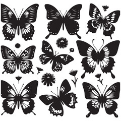 Butterfly Silhouette Vector Collection – Elegant Black Insect Icons for Nature, Spring, and Decorative Designs